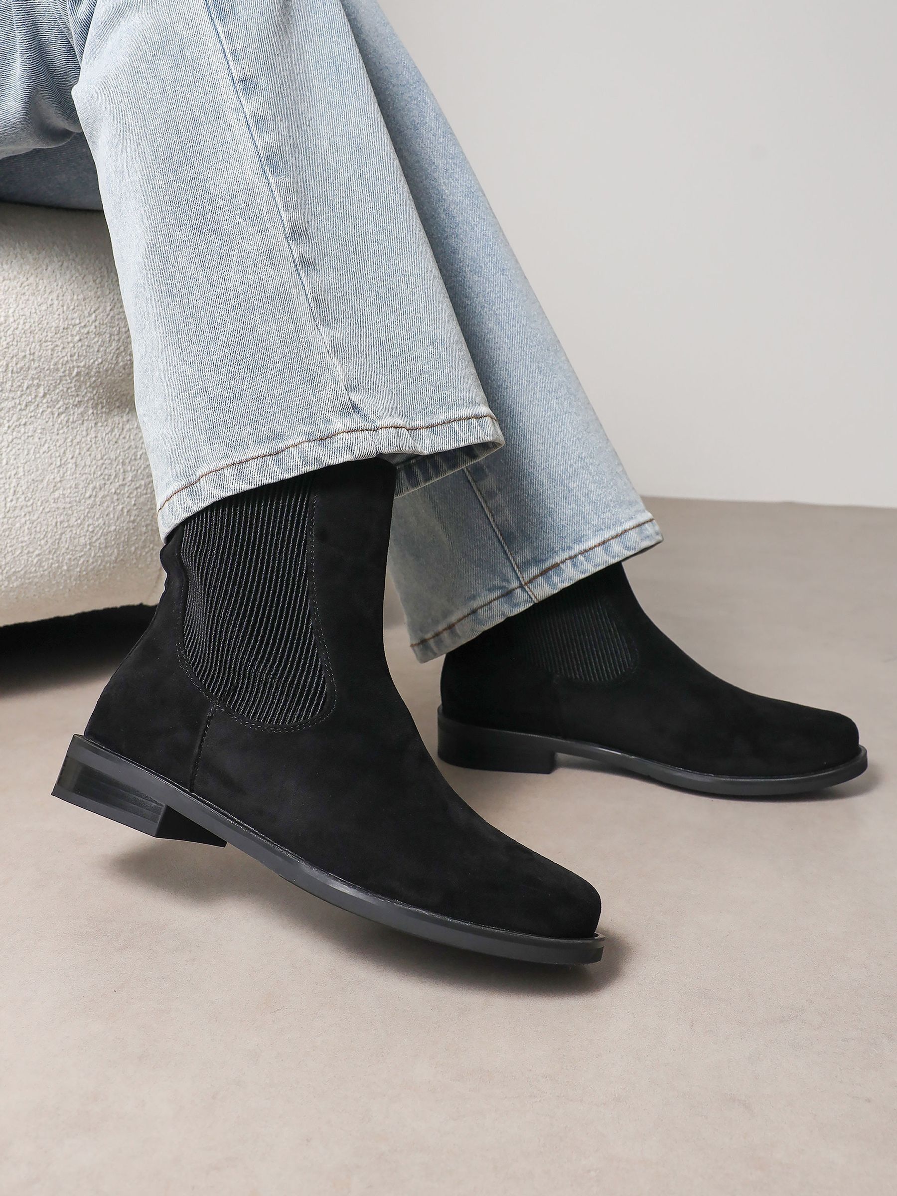 Simmi London Black Sock Chelsea Boots Giorgio Black Faux Suede