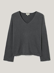 Jigsaw Grey Linen Cotton Twist Hem Jumper - Image 1 of 1