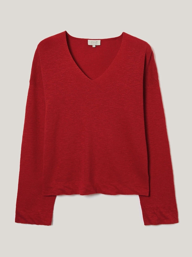 Jigsaw Red Linen Cotton Twist Hem Jumper - Image 1 of 1