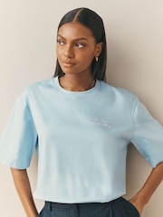 Zils - Nothing Ordinary Oversized Logo Pure Cotton T-Shirt - Attēls 1 no 4