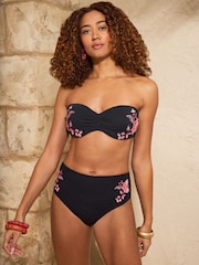 Love & Roses Black Floral Embroidered Molded Cup Bikini Top - Image 2 of 5