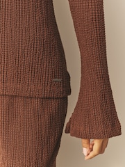 Nothing Ordinary Chocolate Brown Soft Touch Crinkle Jersey Popper Fastening Shirt - Image 6 of 6