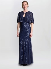 Gina Bacconi Blue Jordan Sequin Beaded Maxi Dress And Jacket - Image 1 of 5