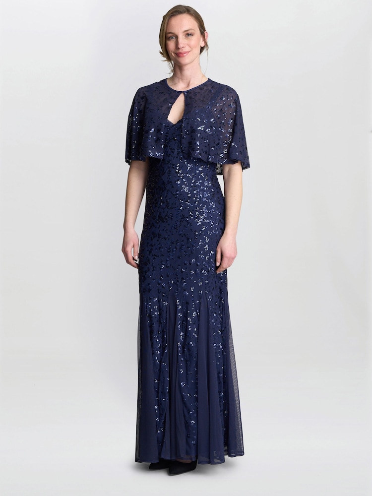 Gina Bacconi Blue Jordan Sequin Beaded Maxi Dress And Jacket - Image 1 of 5