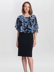 Gina Bacconi Jenny Floral Chiffon Overlay Black Dress - Image 1 of 5