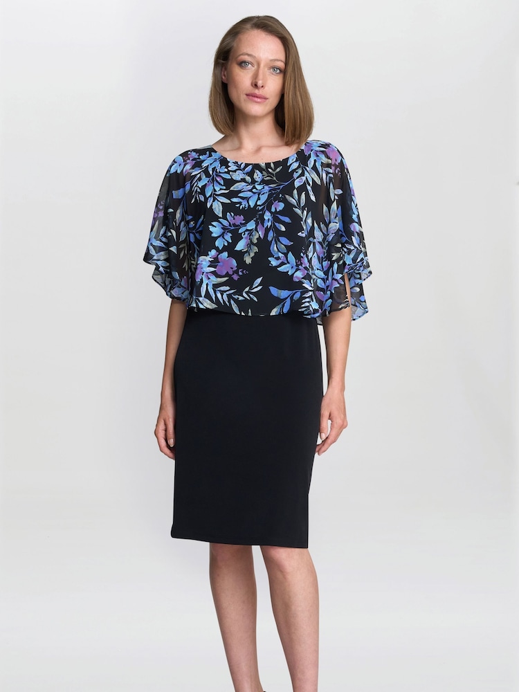 Gina Bacconi Jenny Floral Chiffon Overlay Black Dress - Image 1 of 5