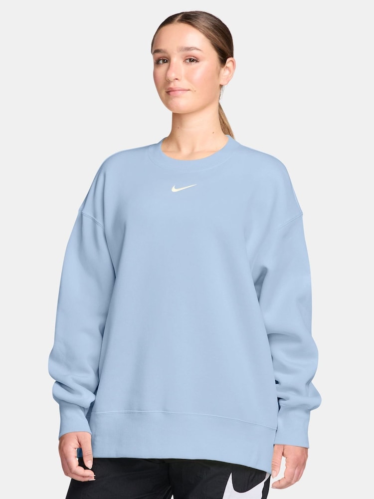 Nike Hydrogen Blue Oversized Fleece Crew Neck Sweatshirt - Image 1 of 3