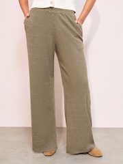 Friends Like These Green Petite Cosy Ribbed Wide Leg Trousers - Image 2 of 4