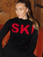 Schwarz Chrom - The Little Tailor Ski Text Slim Fit Christmas Jumper - Bild 3 von 8