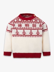 The Little Tailor Baby Cream Christmas Half Fairisle Cotton Jumper - Image 1 of 4