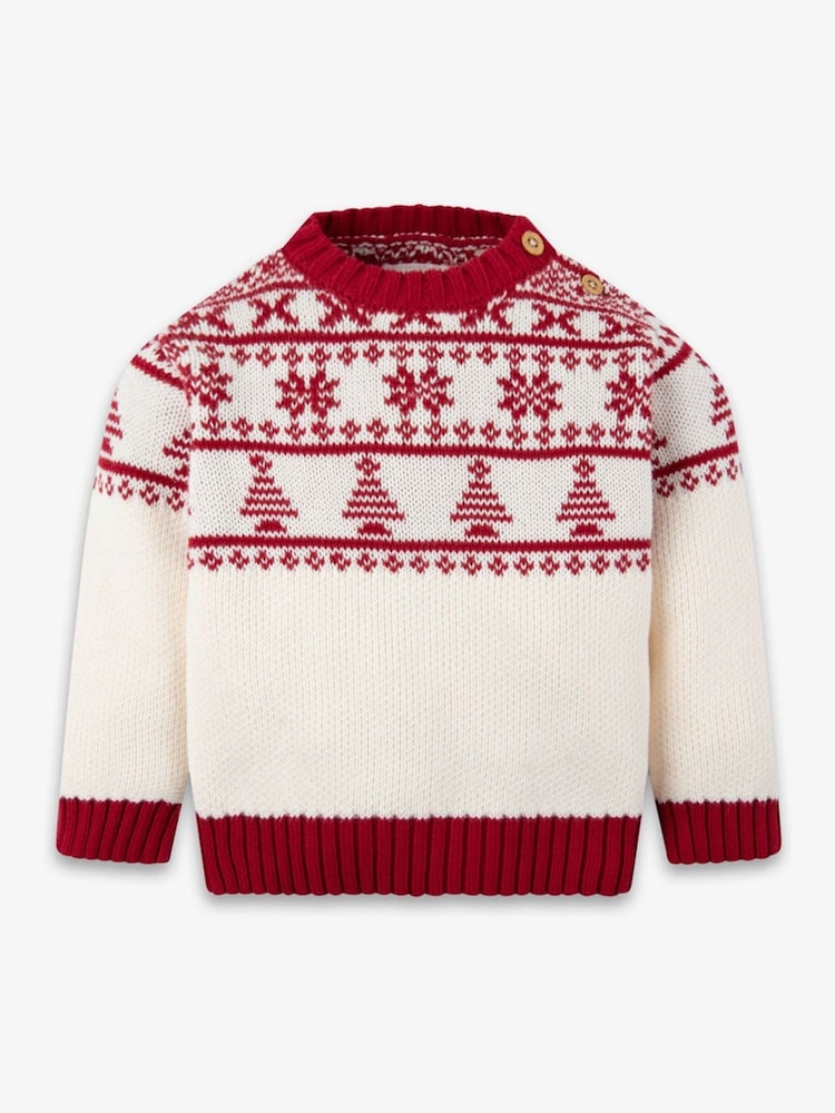 The Little Tailor Baby Cream Christmas Half Fairisle Cotton Jumper - Image 1 of 4 The Little Tailor Baby Cream Christmas Half Fairisle Cotton Jumper - Image 1 of 4