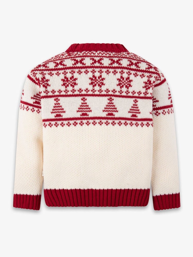 The Little Tailor Baby Cream Christmas Half Fairisle Cotton Jumper - Image 2 of 4 The Little Tailor Baby Cream Christmas Half Fairisle Cotton Jumper - Image 2 of 4