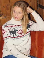 The Little Tailor Cream Festive Fairisle Funnel Neck Jumper - Image 4 of 5