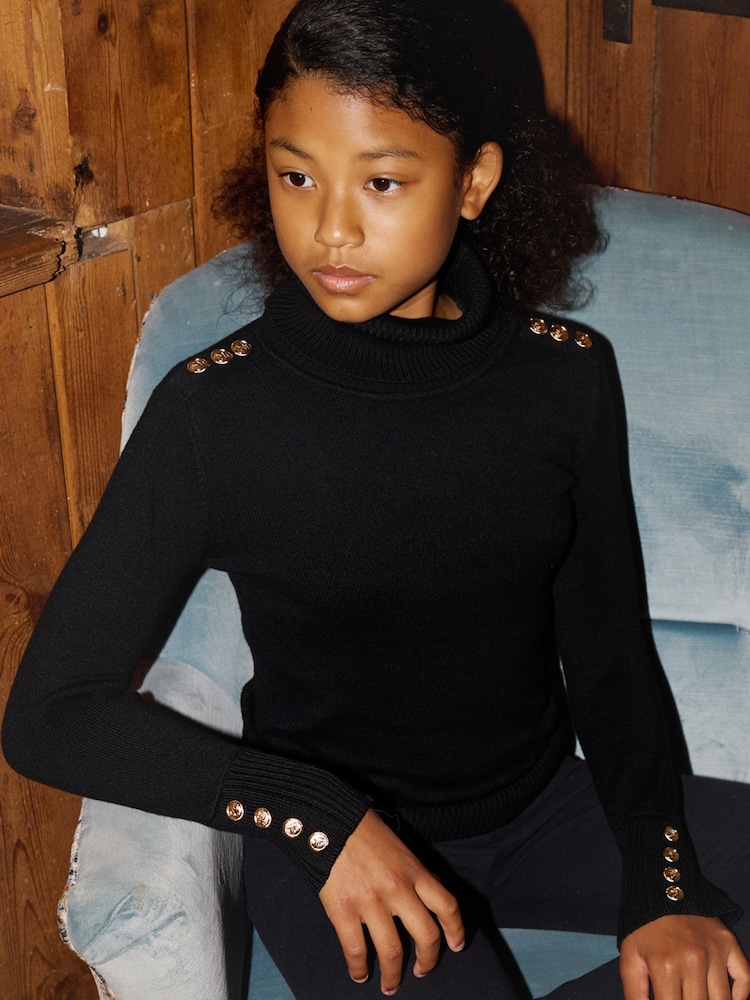 The Little Tailor Kids Button Trim Luxury Knit Christmas Black Jumper - Image 1 of 3 The Little Tailor Kids Button Trim Luxury Knit Christmas Black Jumper - Image 1 of 3
