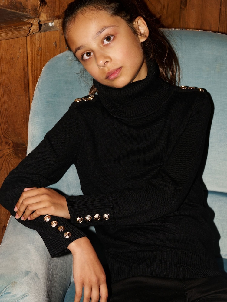 The Little Tailor Kids Button Trim Luxury Knit Christmas Black Jumper - Image 3 of 3 The Little Tailor Kids Button Trim Luxury Knit Christmas Black Jumper - Image 3 of 3