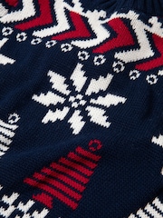 The Little Tailor Kids Blue Christmas Multicoloured Fairisle Cotton Jumper - Image 10 of 11