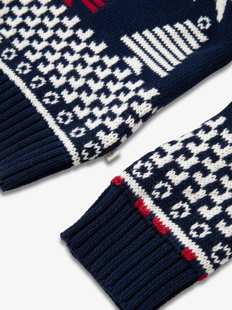 The Little Tailor Kids Blue Christmas Multicoloured Fairisle Cotton Jumper - Image 11 of 11 The Little Tailor Kids Blue Christmas Multicoloured Fairisle Cotton Jumper - Image 11 of 11