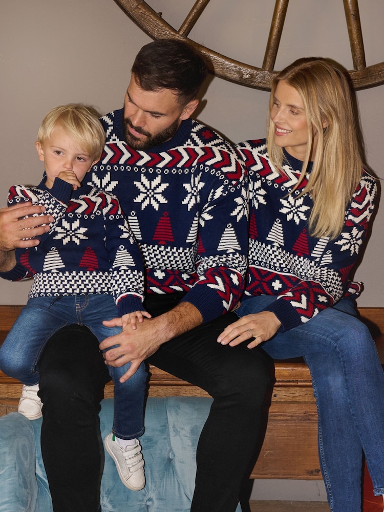 The Little Tailor Kids Blue Christmas Multicoloured Fairisle Cotton Jumper - Image 7 of 7 The Little Tailor Kids Blue Christmas Multicoloured Fairisle Cotton Jumper - Image 7 of 7