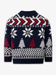The Little Tailor Kids Blue Christmas Multicoloured Fairisle Cotton Jumper - Image 8 of 11