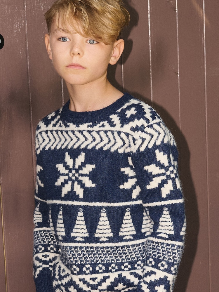 The Little Tailor Kids Chunky Two Tone Fairisle Jumper - Image 1 of 6 The Little Tailor Kids Chunky Two Tone Fairisle Jumper - Image 1 of 6