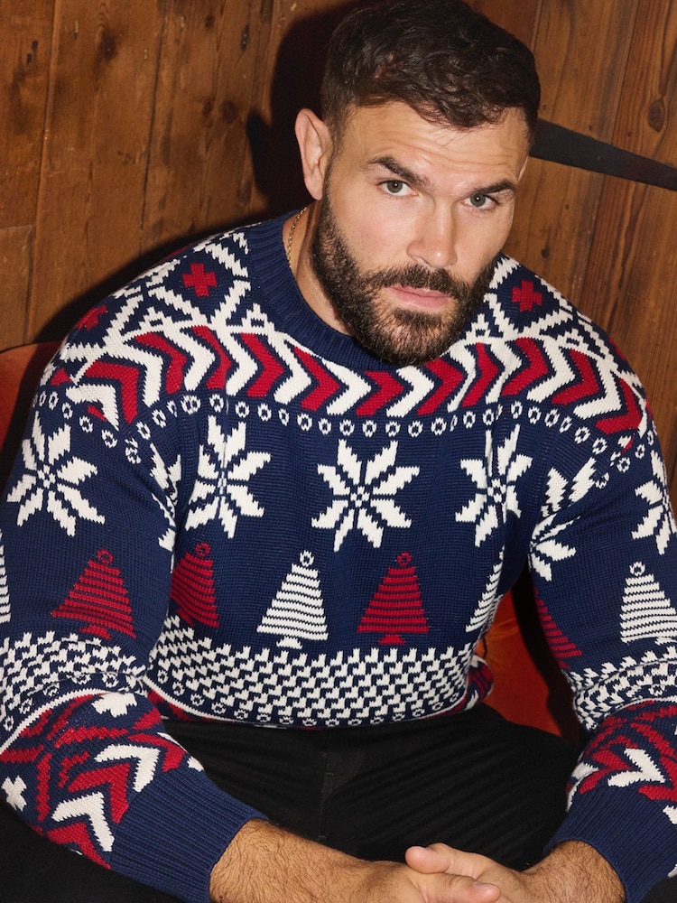 The Little Tailor Blue Christmas Multicoloured Fairisle Cotton Jumper - Image 1 of 4 The Little Tailor Blue Christmas Multicoloured Fairisle Cotton Jumper - Image 1 of 4