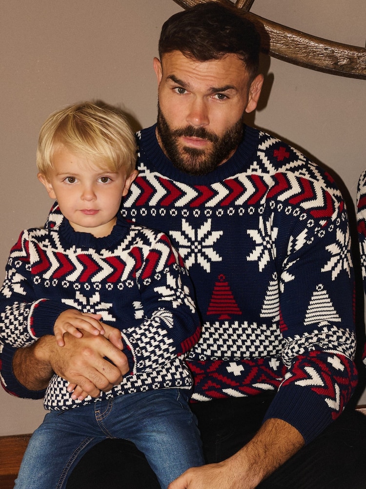 The Little Tailor Blue Christmas Multicoloured Fairisle Cotton Jumper - Image 4 of 4 The Little Tailor Blue Christmas Multicoloured Fairisle Cotton Jumper - Image 4 of 4