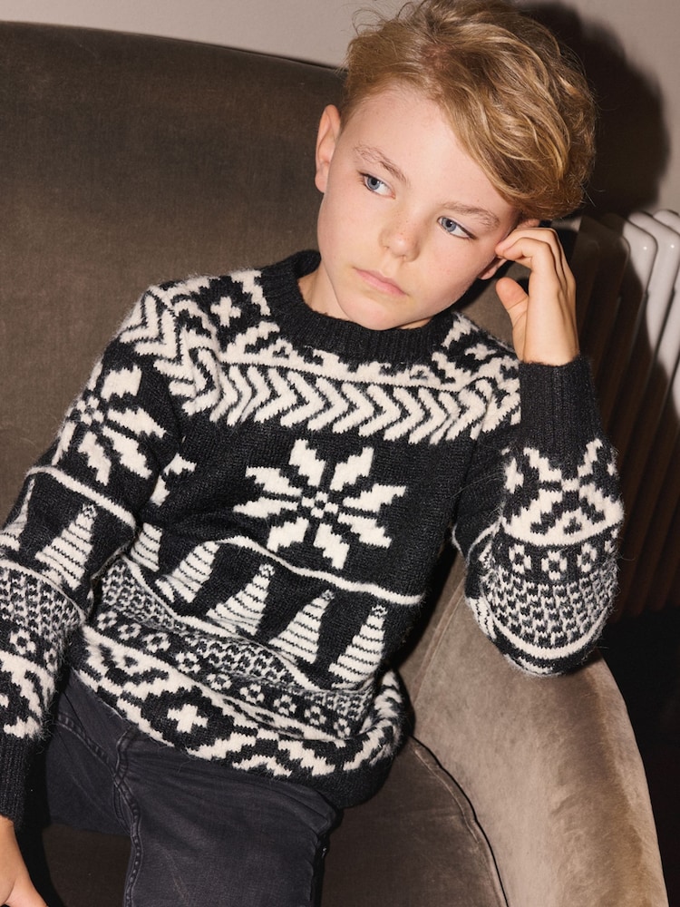 The Little Tailor Kids Chunky Two Tone Fairisle Jumper - Image 2 of 7