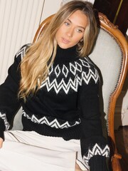 Preto - The Little Tailor Diamond Fairisle Knitted Christmas Jumper - Imagem 1 de 3