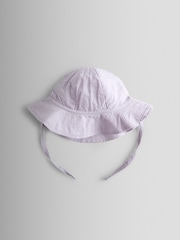 Lilac Stripe - JoJo Maman Bébé Daisy Trim Seersucker Floppy Sun Hat - Bilde 2 av 3