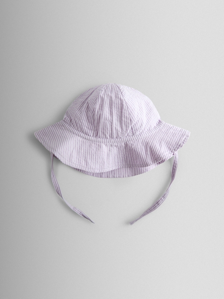 Lilac Stripe - JoJo Maman Bébé Daisy Trim Seersucker Floppy Sun Hat - Bilde 2 av 3