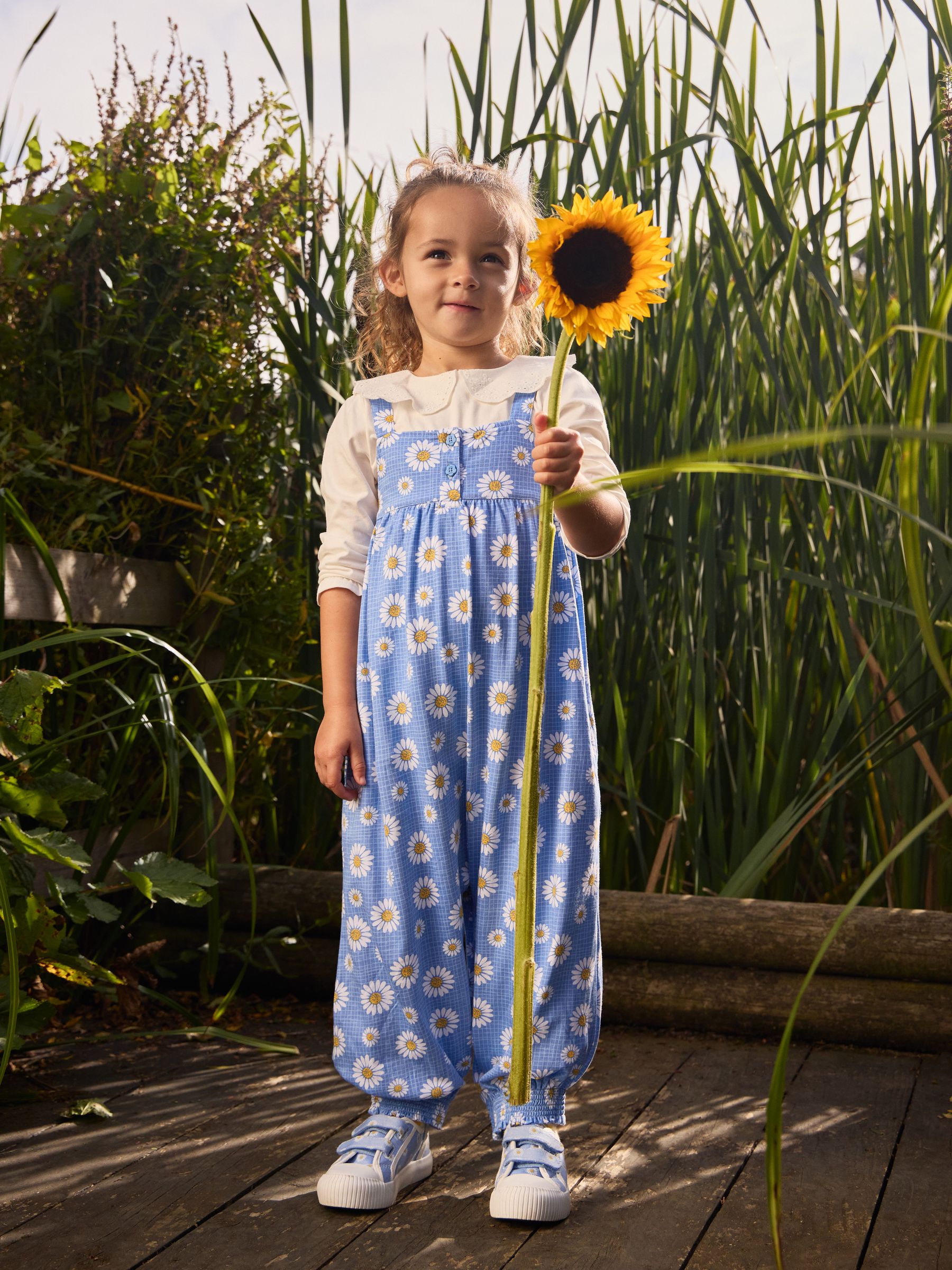 Jojo Maman Bébé Blue Daisy Strappy Jersey Jumpsuit