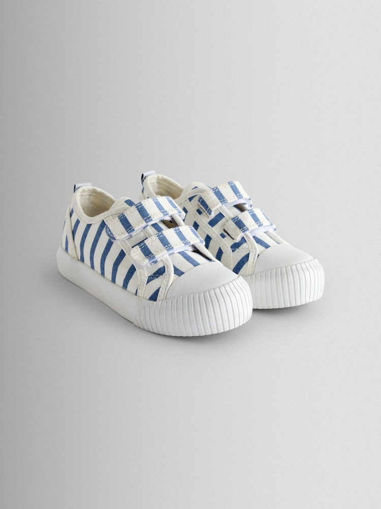 JoJo Maman Bébé Navy Stripe Double Strap Canvas Pumps - Image 1 of 4