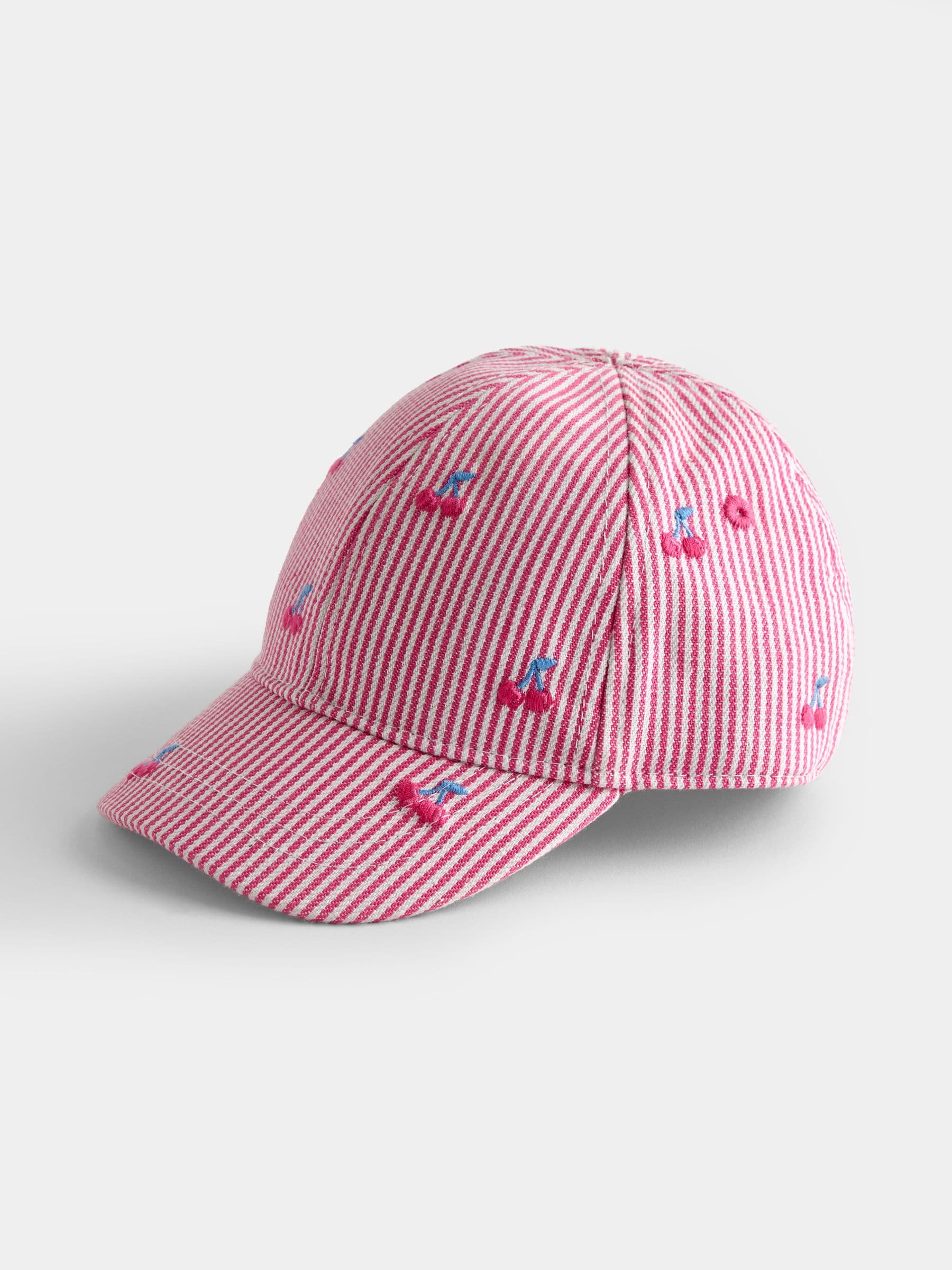 Jojo Maman Bébé Pink Cherry Embroidered Cap