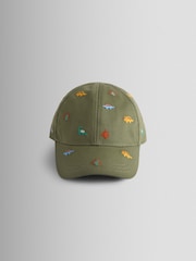 JoJo Maman Bébé Khaki Green Dinosaur Embroidered Cap - Image 1 of 4