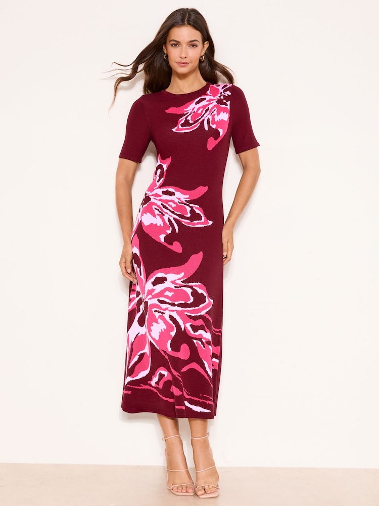 Lipsy Floral Print Short Sleeve Midi Knit Dress - תמונה 1 מתוך 4 Lipsy Floral Print Short Sleeve Midi Knit Dress - תמונה 1 מתוך 4