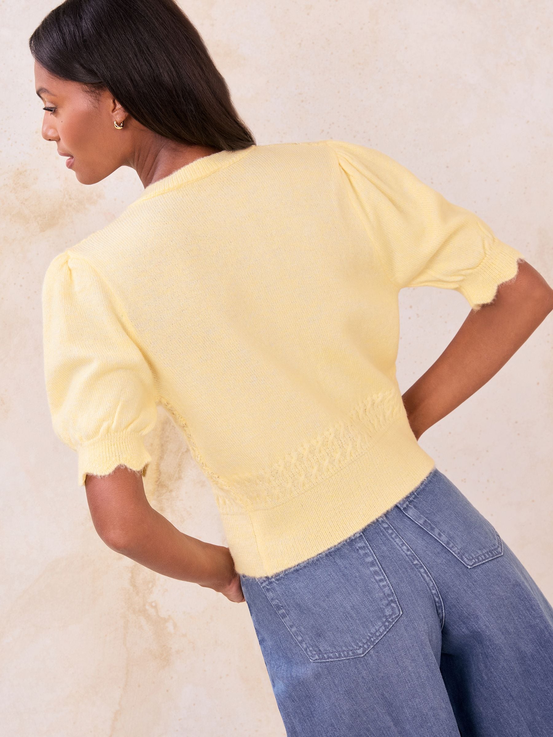 Buy Lipsy Lemon Yellow Stitchy Pointelle Short Puff Sleeve With