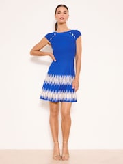 Lipsy Blue Boat Neck Patterned Hem Buttoned Mini Knit Dress - Image 3 of 4