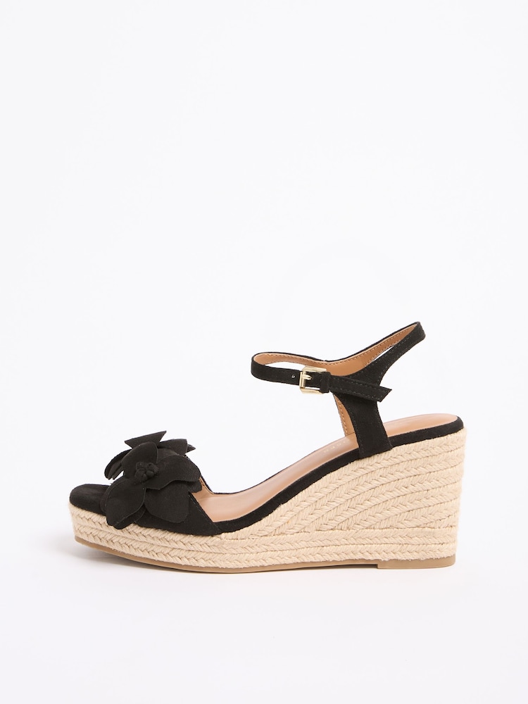 أسود سويد صناعي - أحذية بكعب عريض متوسط وتفصيل زهري Corsage 2 Part من Love & Roses - صورة 5 من 5