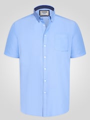 D555 Sky Blue JAMES Classic Oxford Short Sleeve Button Down Shirt With Chest Pocket - Image 6 of 9