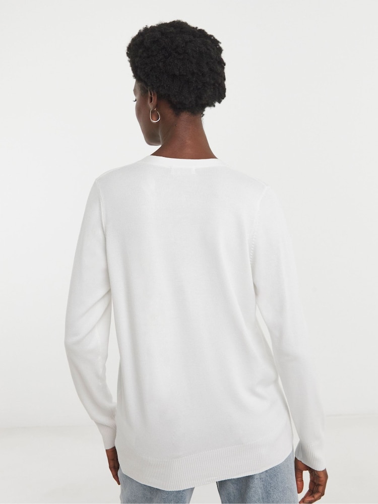 JD Williams White V-Neck Cardigan - Image 4 of 4