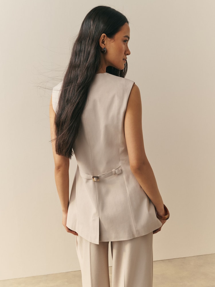 Nothing Ordinary Neutral Viscose Blend Longline Button Through Tailored Waistcoat - Image 2 of 5 Nothing Ordinary Neutral Viscose Blend Longline Button Through Tailored Waistcoat - Image 2 of 5