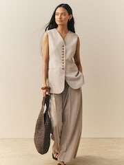 Nothing Ordinary Neutral Viscose Blend Longline Button Through Tailored Waistcoat - Image 3 of 5