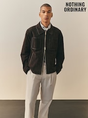 Nothing Ordinary Chocolate Brown Real Suede And Double Zip Jacket - Image 1 of 7