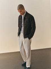 Nothing Ordinary Chocolate Brown Real Suede And Double Zip Jacket - Image 2 of 7