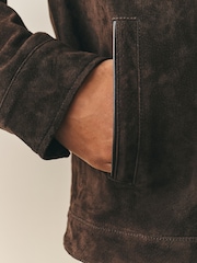 Nothing Ordinary Chocolate Brown Real Suede And Double Zip Jacket - Image 3 of 7