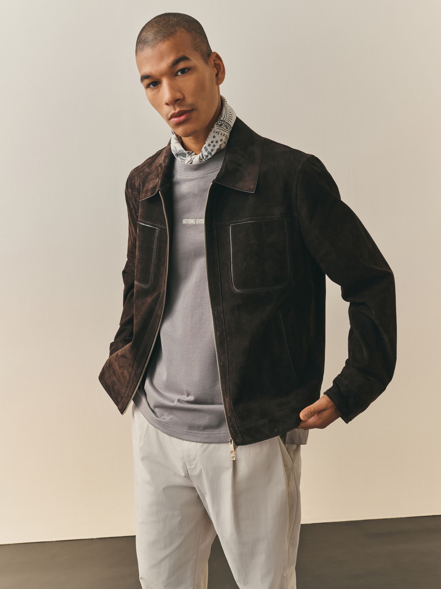 NOKCHA quilting liner real suède jacket Buy Nothing Ordinary Chocolate Brown Premium Suede Double Zip