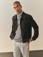 Nothing Ordinary Chocolate Brown Real Suede And Double Zip Jacket - Image 6 of 7