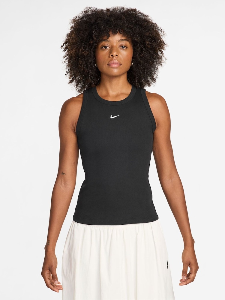 Nike Black Ribbed Racerback Vest Top - Image 1 of 3 Nike Black Ribbed Racerback Vest Top - Image 1 of 3
