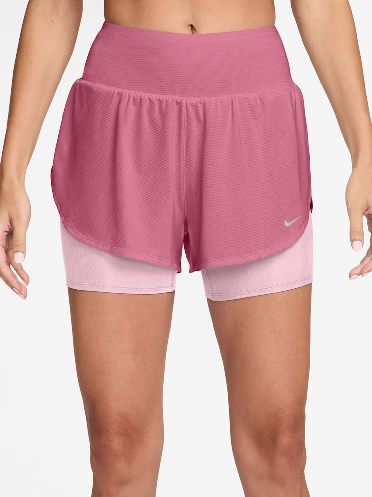 Nike Peony Pink Tempo Flow Dri-FIT Mesh 2-in-1 Running Shorts - Image 1 of 4