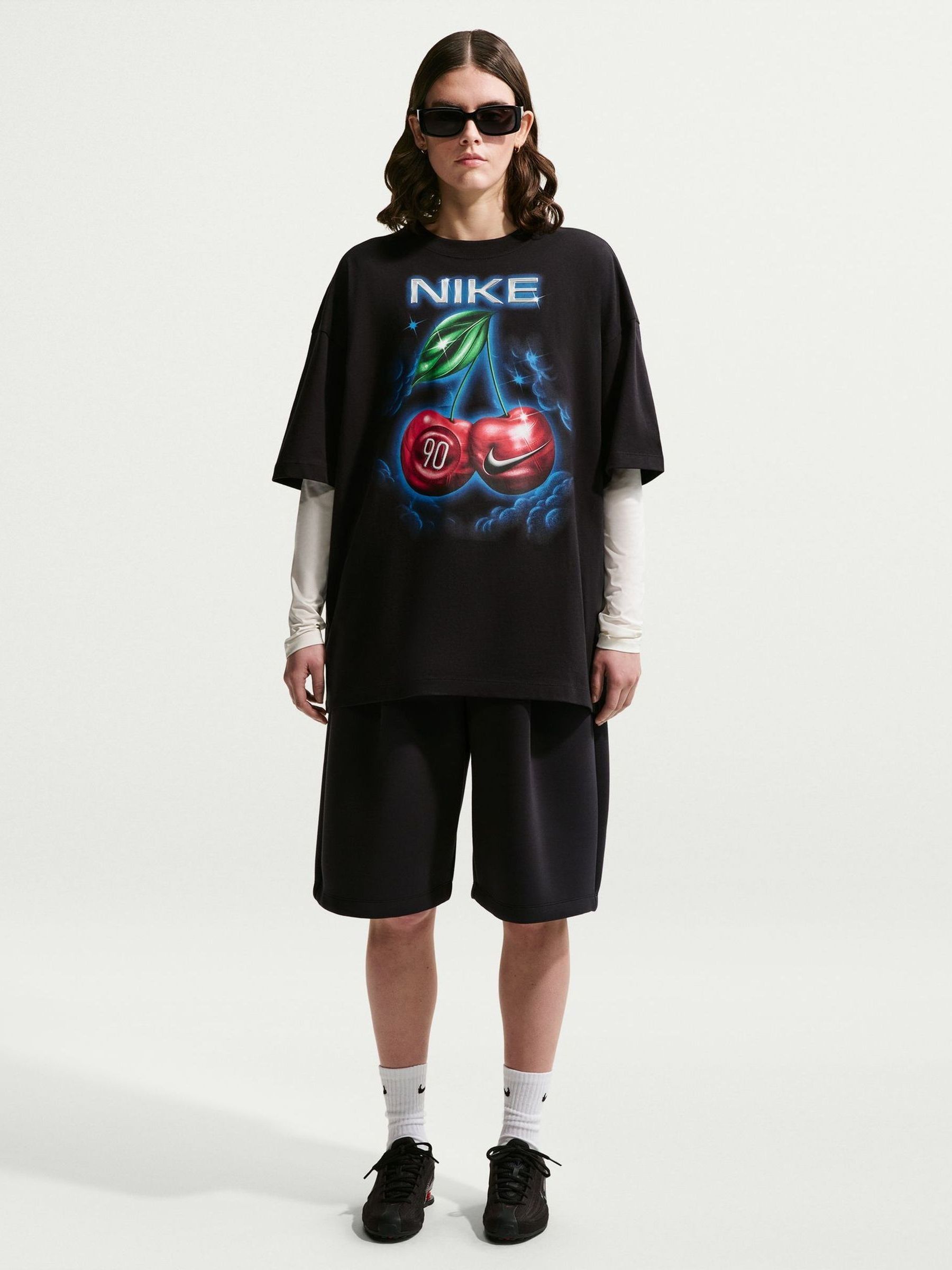 Buy Nike Black Cherry Graphic Oversized T-Shirt from the Next UK